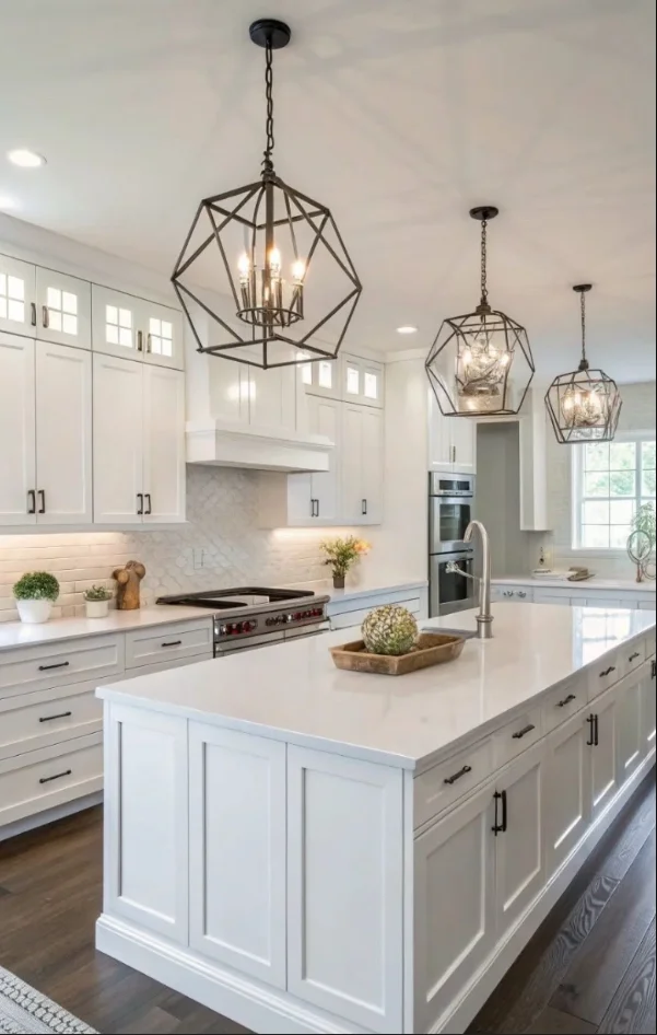 Modern renovated kitchen with custom cabinets and countertops