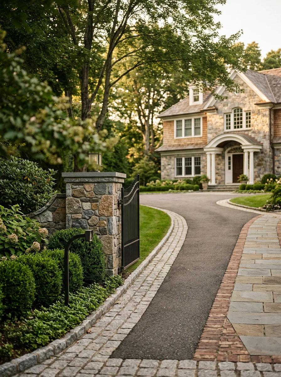 Rumson property entrance with premium finishes and refined landscaping.